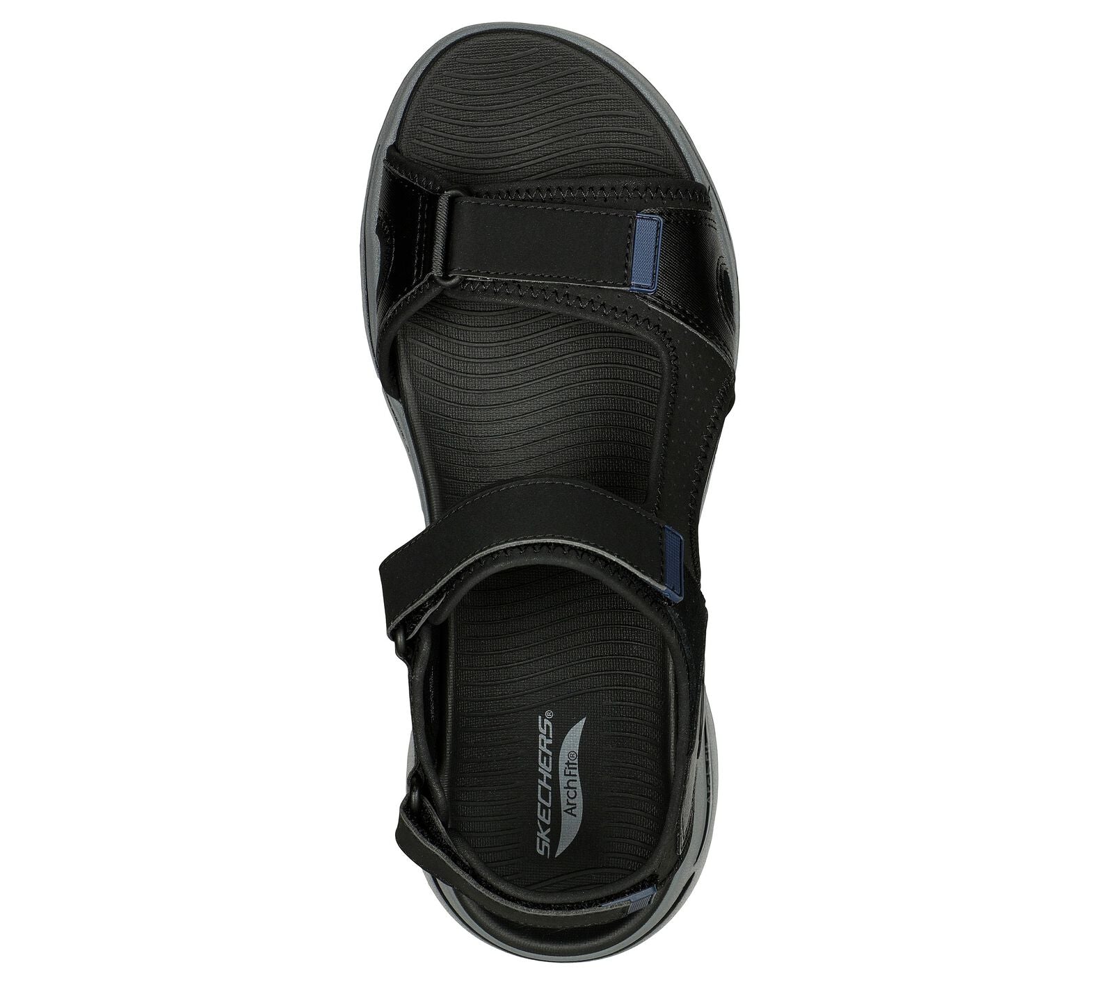 Skechers 229021 Go Walk Arch Fit Mission Mens Black And Navy Textile Arch Support Touch Fastening Sandals