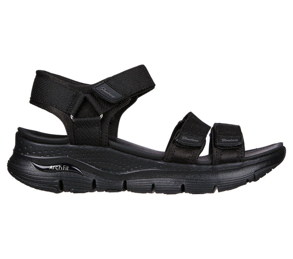 Skechers 119305 Arch Fit Fresh Bloom Ladies Black Textile Vegan Arch Support Touch Fastening Sandals