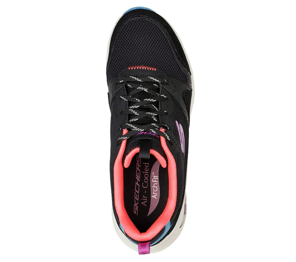 Skechers 149723 Arch Fit Vista View Ladies Black Multi Leather & Textile Arch Support Lace Up Trainers