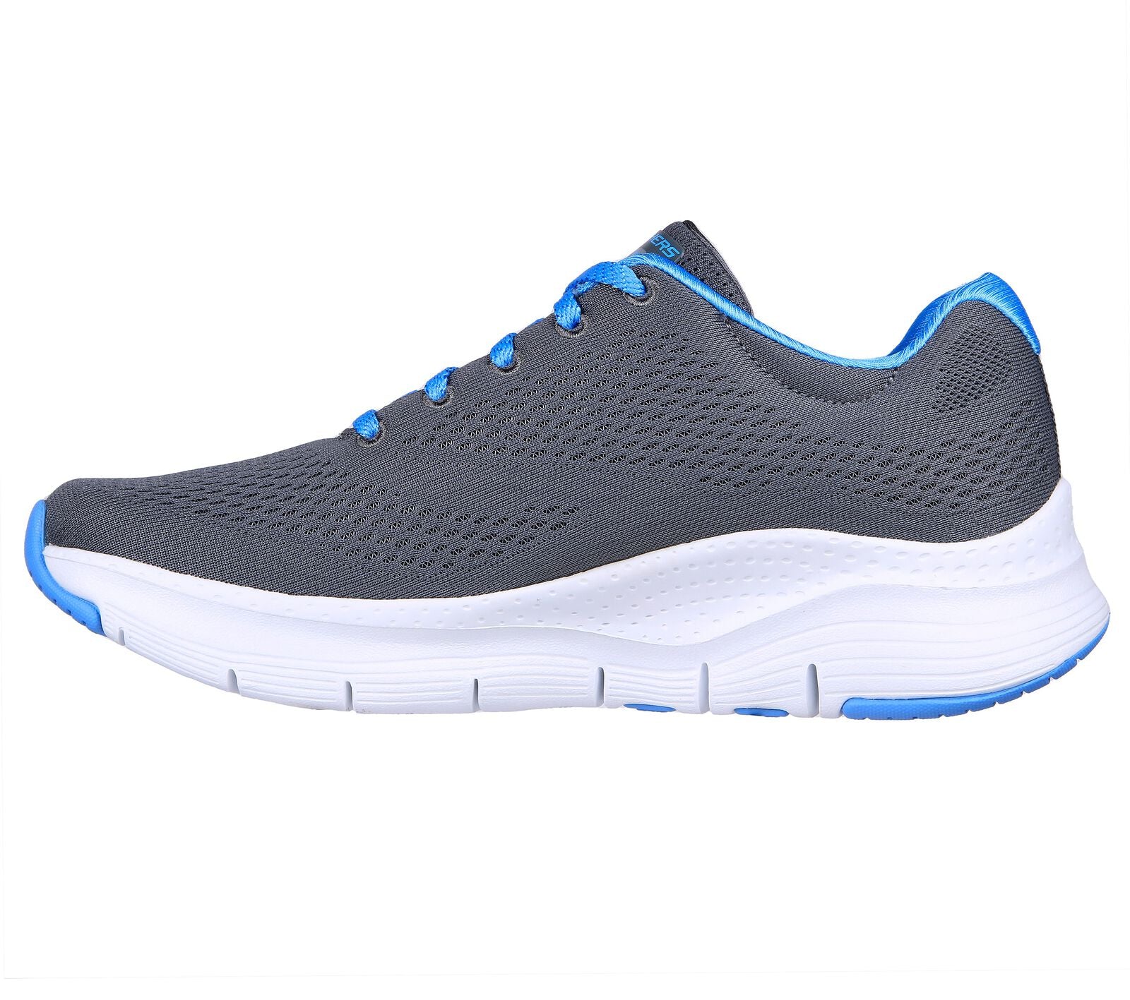 Skechers 149057 Arch Fit Big Appeal Ladies Charcoal And Blue Textile Arch Support Lace Up Trainers