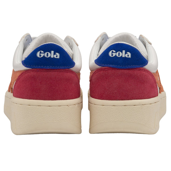 Gola Grandslam Trident Ladies White, Coral And Blue Leather Lace Up Trainers