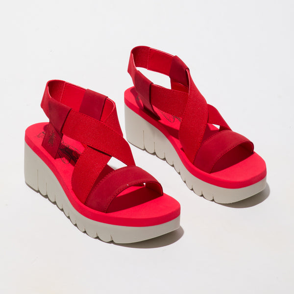 Fly Yabi 922 Ladies Lipstick Red Textile Pull On Sandals