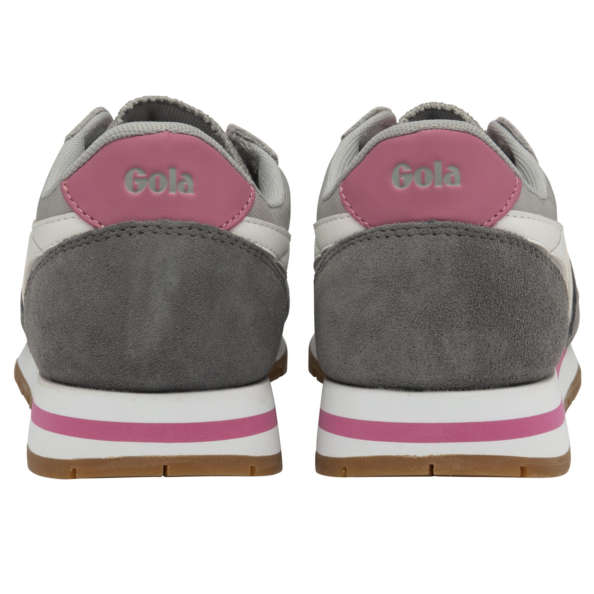 Gola Daytona Ladies Light Grey, White And Pink Leather & Textile Lace Up Trainers