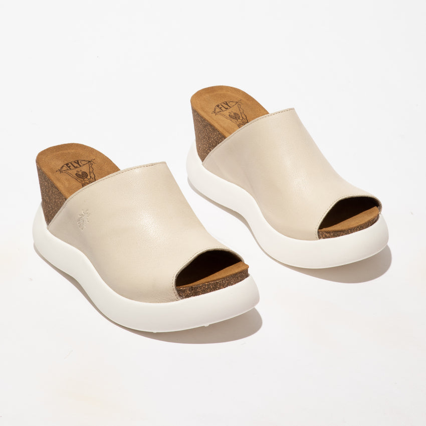 Fly Gino 966 Ladies Off White Leather Slip On Sandals