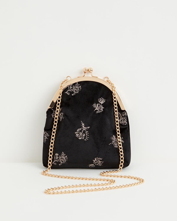 Fable Victoriana Embroidered Bag Black Velvet