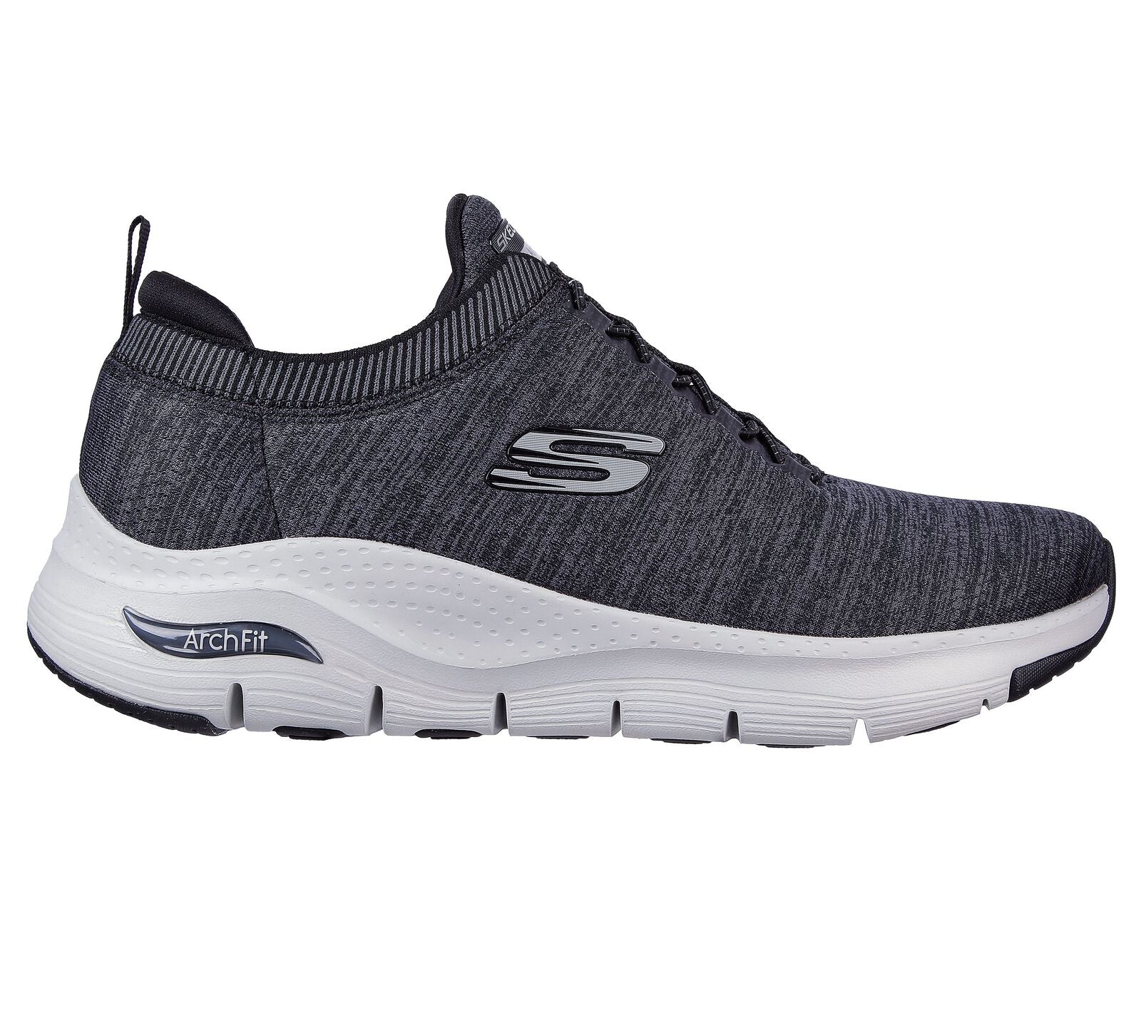 Skechers 232301 Arch Fit Waveport Mens Black And Grey Textile Arch Support Elasticated Trainers