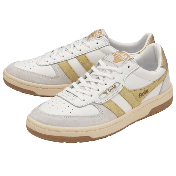 Gola Hawk Ladies White, Lemon And Gold Leather Lace Up Trainers