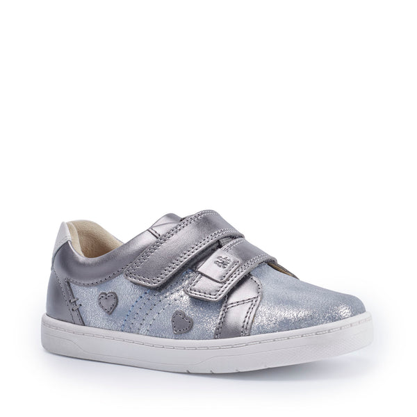 StartRite Fantasy 1741_2 Girls Pale Blue Glitter And Gunmetal Leather Touch Fastening Trainers