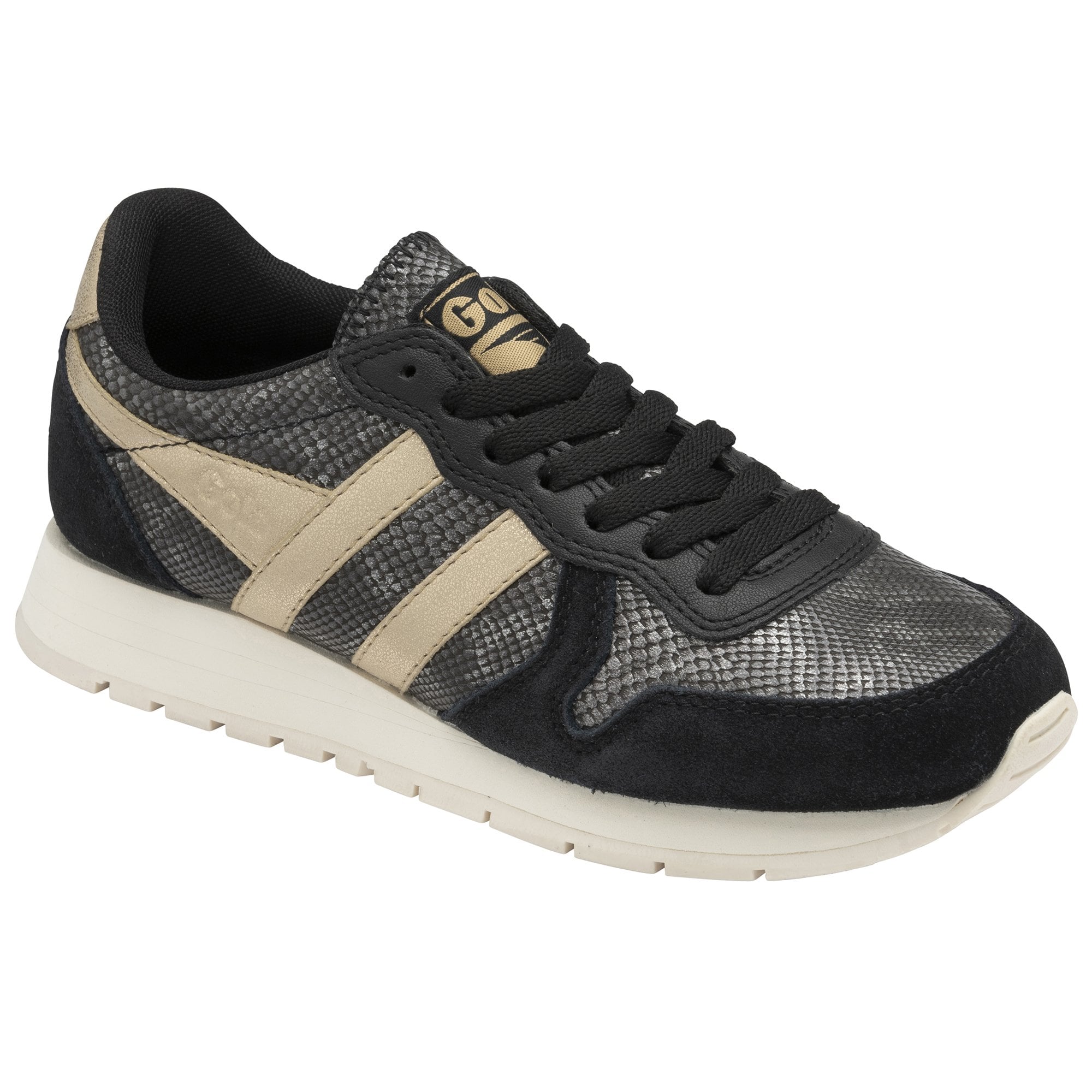 Gola Daytona Lizard Ladies Black And Gold Lace Up Trainers