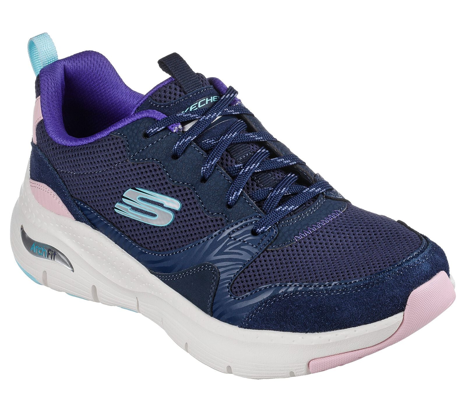 Skechers 149723 Arch Fit Vista View Ladies Navy Multi Leather & Textile Arch Support Lace Up Trainers