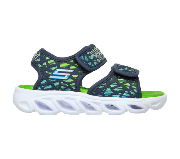 Skechers 402003N S Lights Hypno Splash Sun Sonic Boys Navy And Lime Green Textile Touch Fastening Sandals