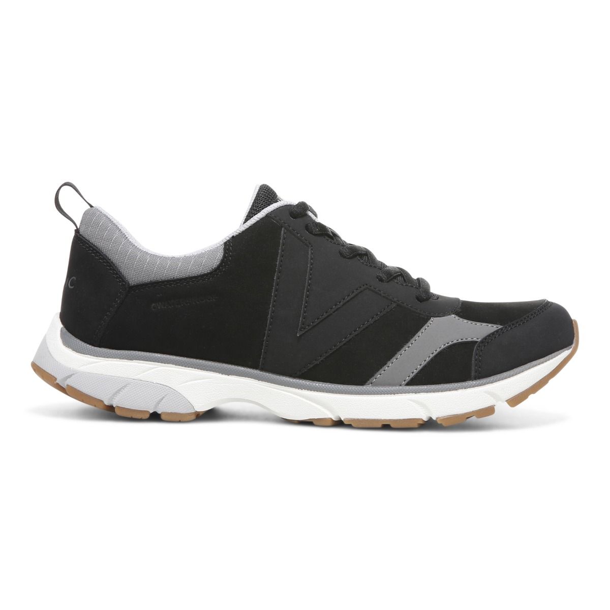 Vionic Zanny Ladies Black & Charcoal Leather & Textile Lace Up Trainers