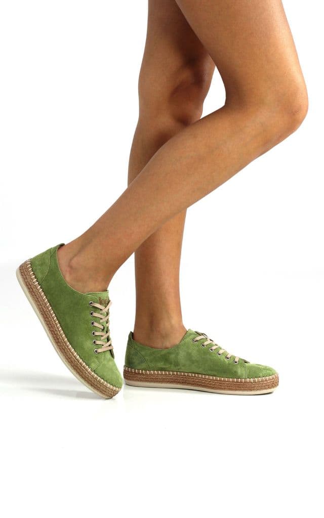 Lazy Dogs Maddison JLD010 Ladies Olive Green Suede Lace Up Shoes