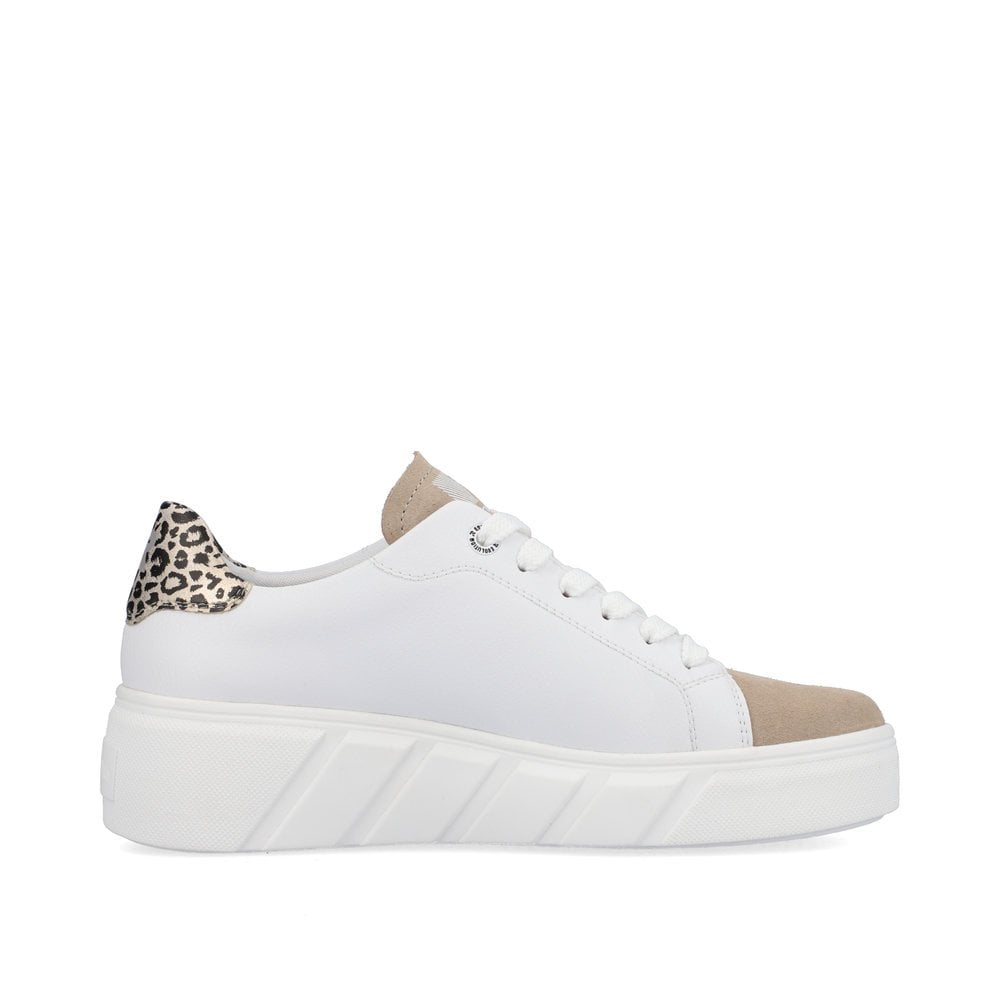 Rieker W0501-81 Ladies White Leather Lace Up Trainers