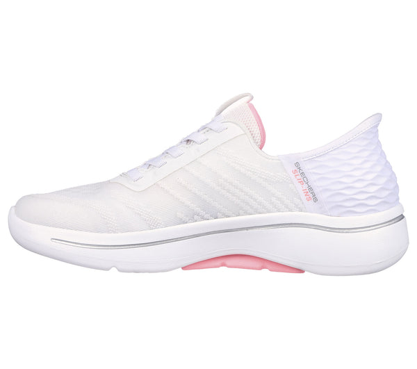 Skechers 124884 Go Walk Arch Fit Wavy Sky Ladies White And Pink Textile Arch Support Elasticated Trainers