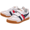 Gola Harrier Strap Childrens White, Navy and Red Leather Touch Fastening Trainers
