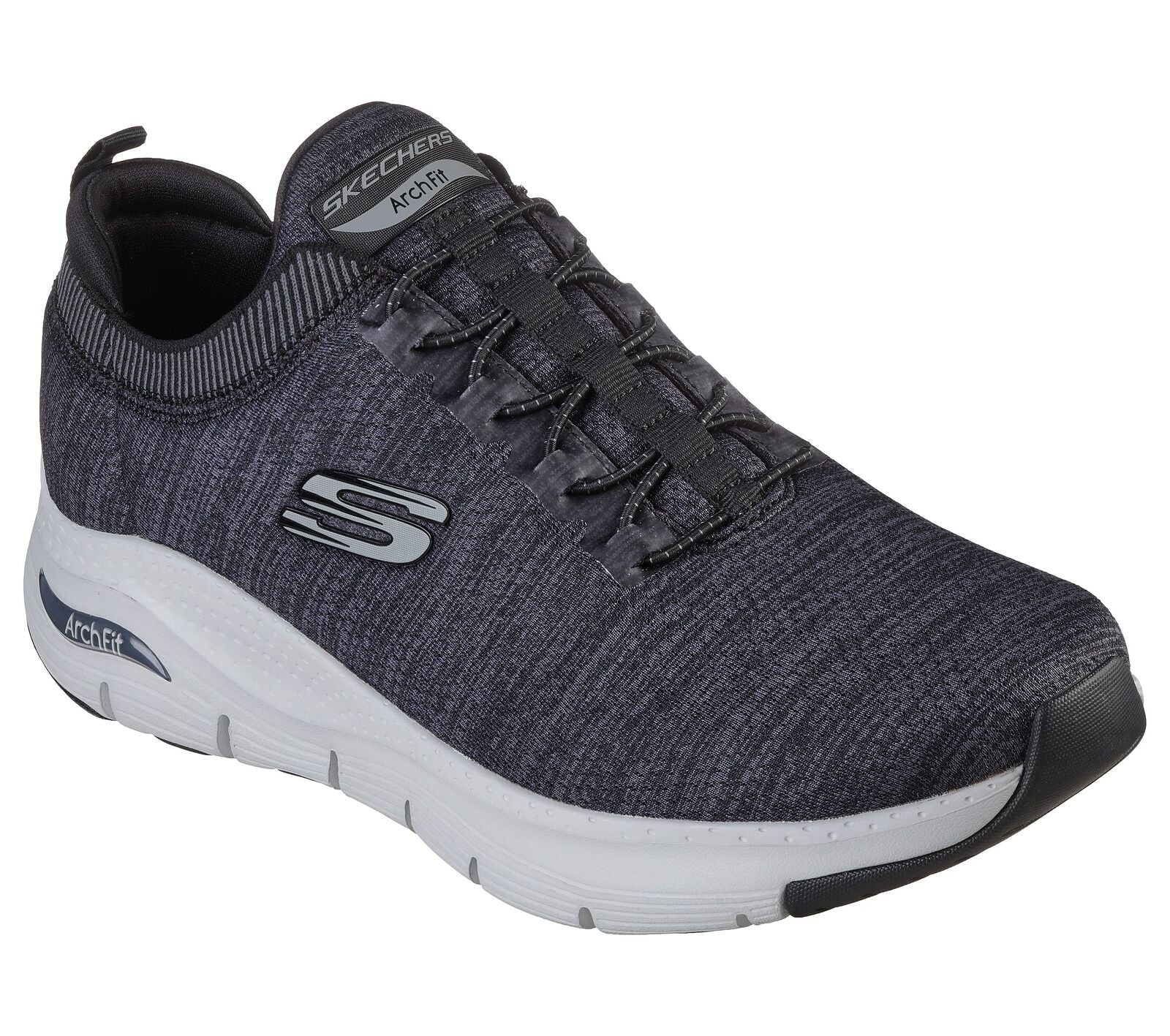 Skechers 232301 Arch Fit Waveport Mens Black And Grey Textile Arch Support Elasticated Trainers