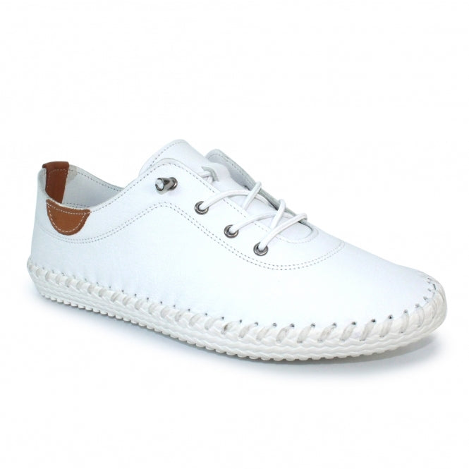 Lunar St Ives FLE030 Ladies White Leather Plimsoll Shoes