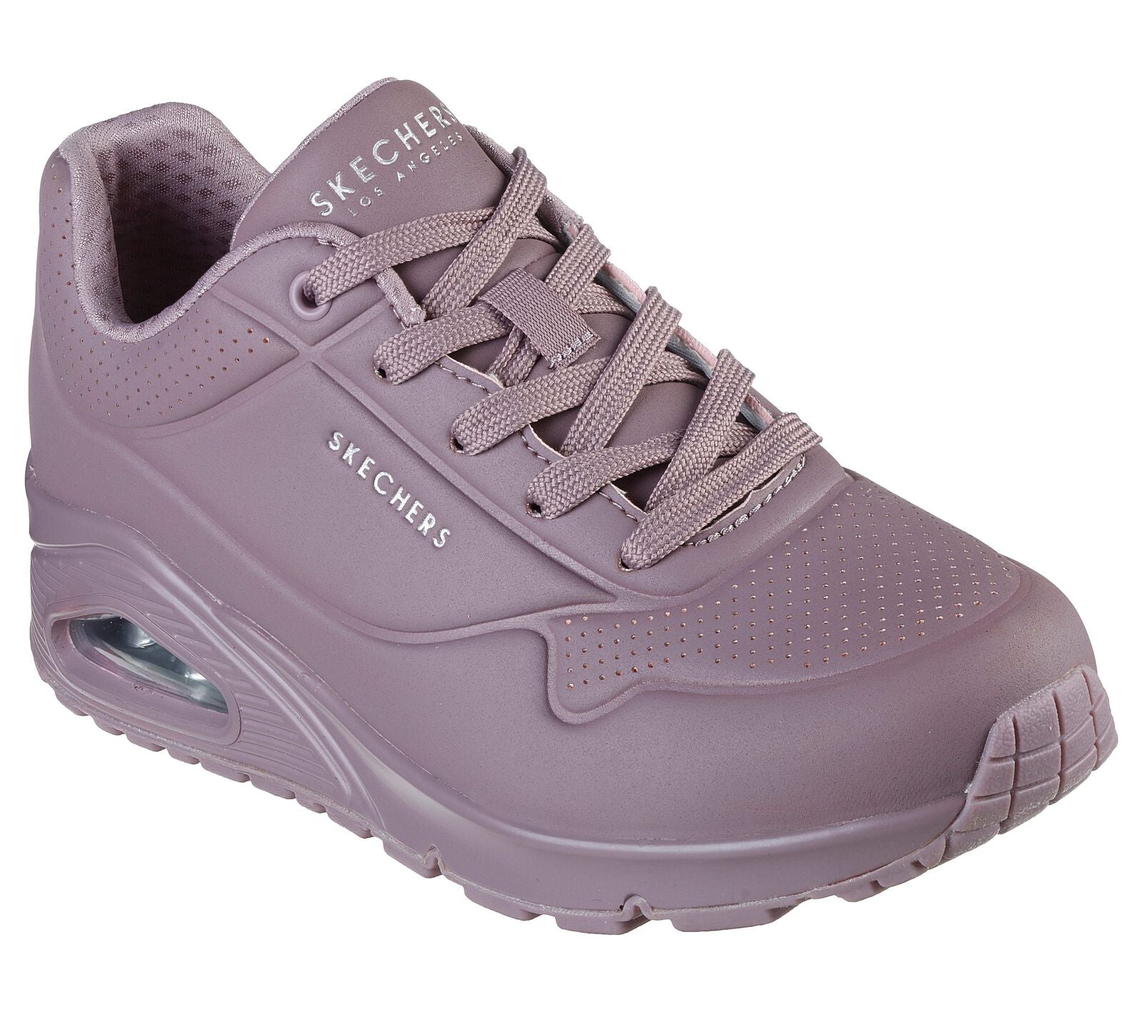 Skechers 73690 Uno Stand On Air Ladies Dark Mauve Textile Lace Up Trainers
