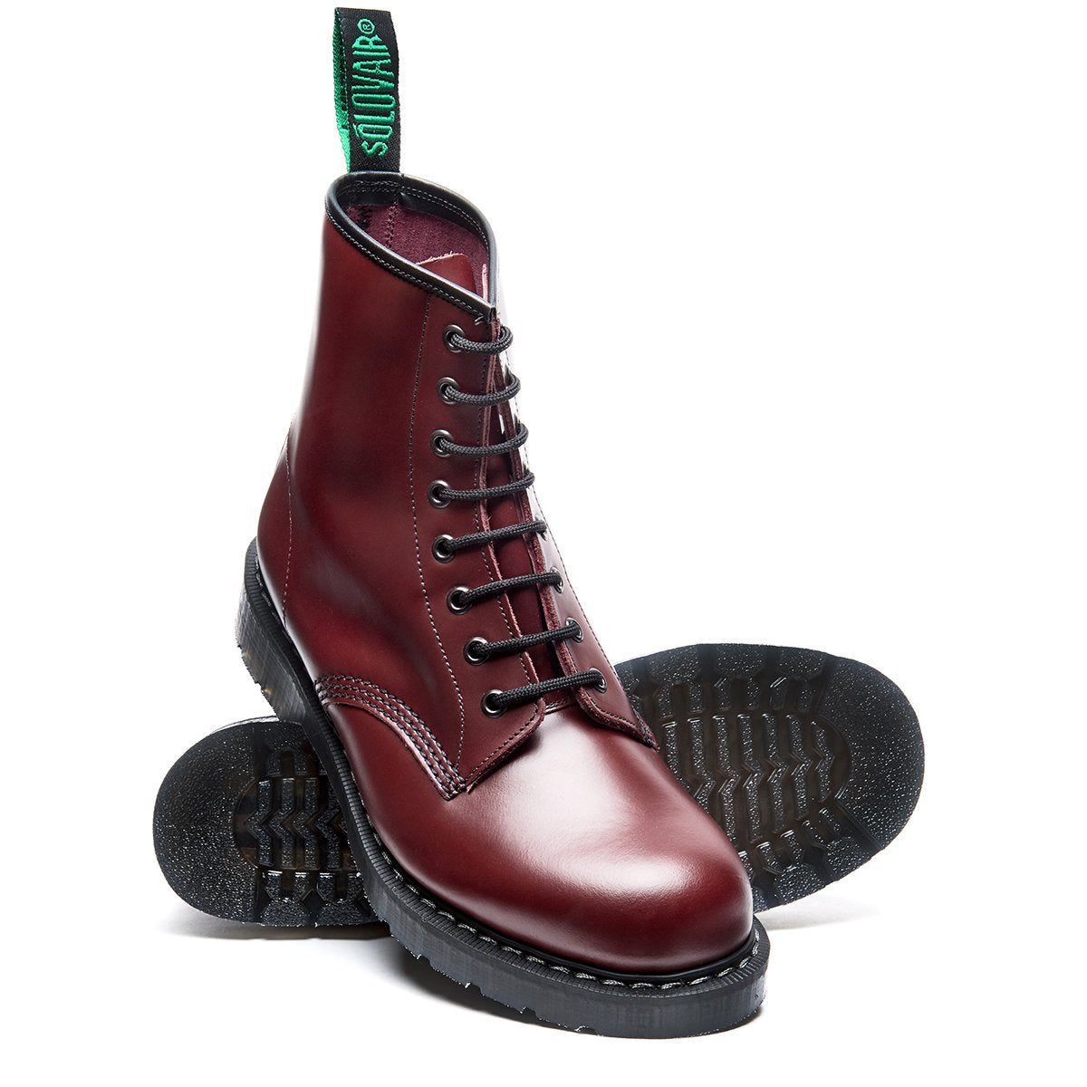 Solovair 8 Eye Derby Boot S8-551-OX-G Unisex Oxblood Hi-Shine Leather Lace Up Ankle Boots