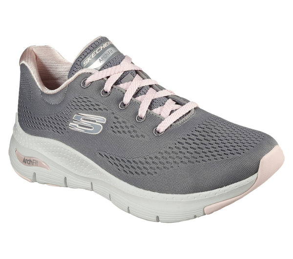 Skechers 149057 Arch Fit Big Appeal Ladies Grey & Pink Textile Arch Support Lace Up Trainers