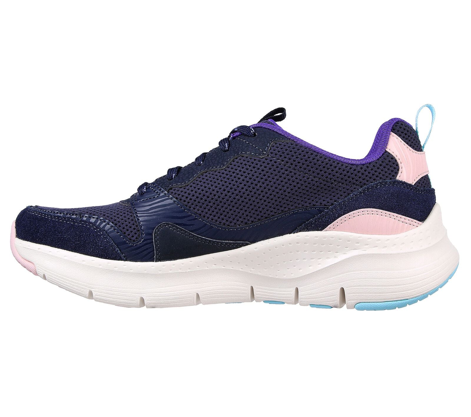 Skechers 149723 Arch Fit Vista View Ladies Navy Multi Leather & Textile Arch Support Lace Up Trainers