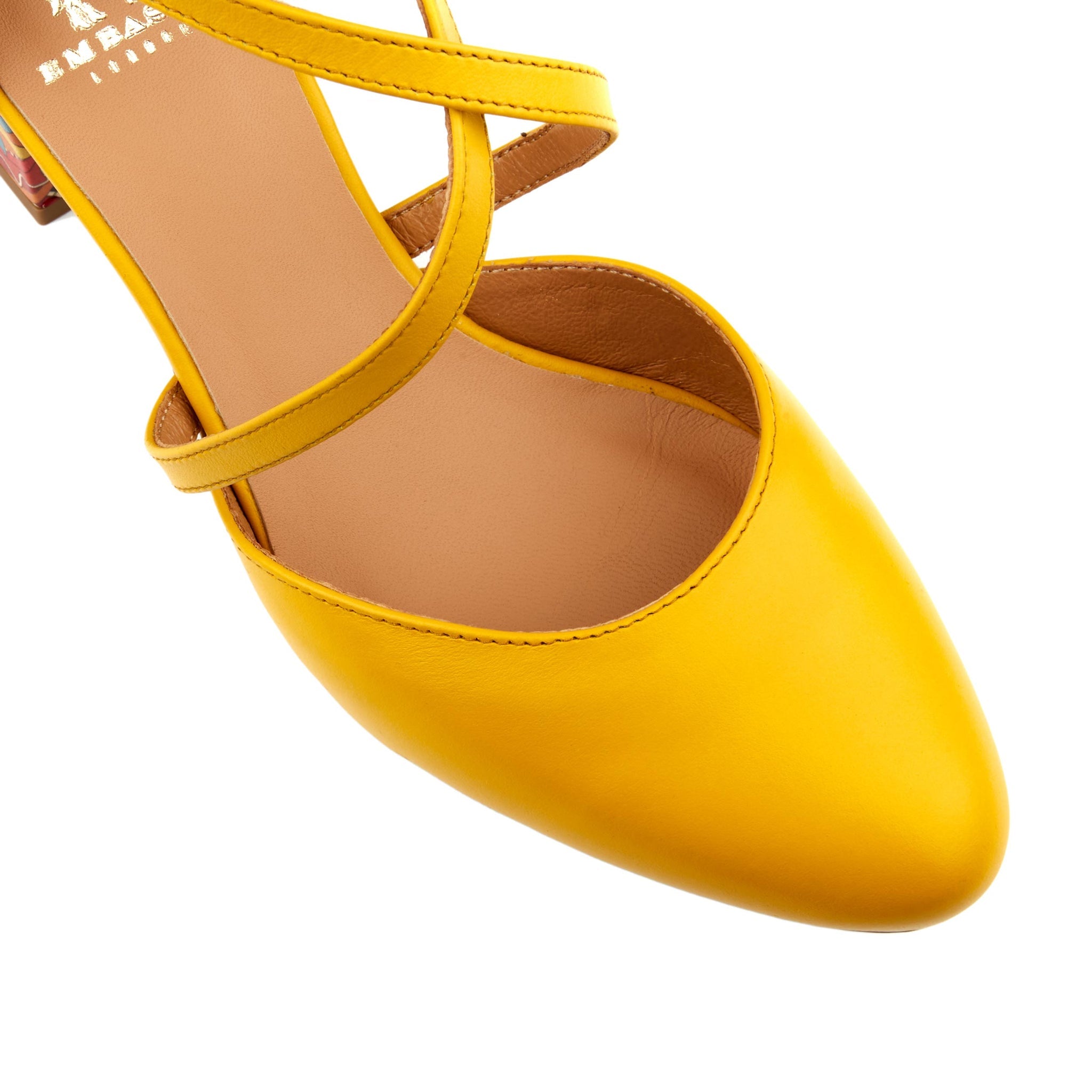 Embassy London Danni Ladies Yellow And Signature Print Leather Buckle Heels