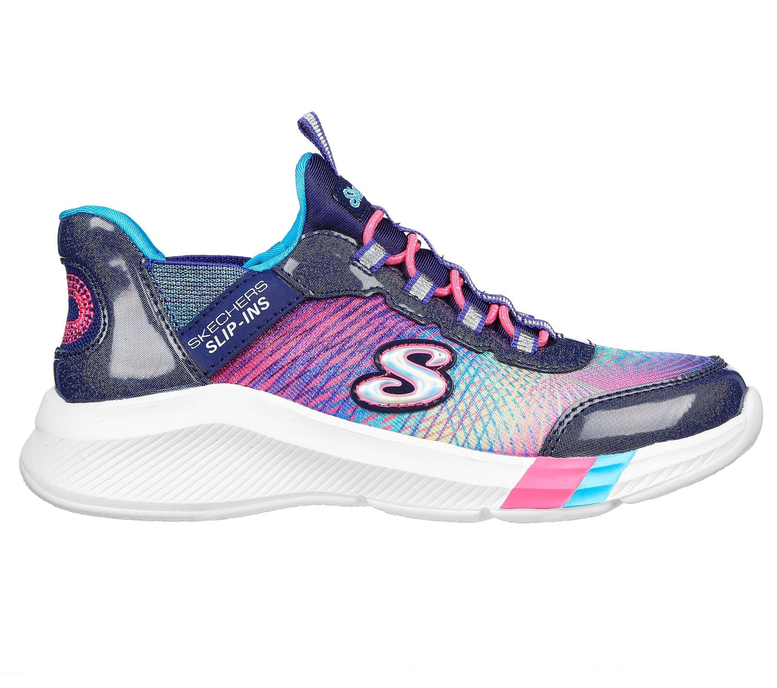 Skechers 303514L Dreamy Lites Colourful Prism Girls Navy Multi Textile Elasticated Trainers