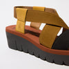 Fly Yabi 922 Ladies Bumble Bee Yellow, Camel And Black Textile Pull On Sandals