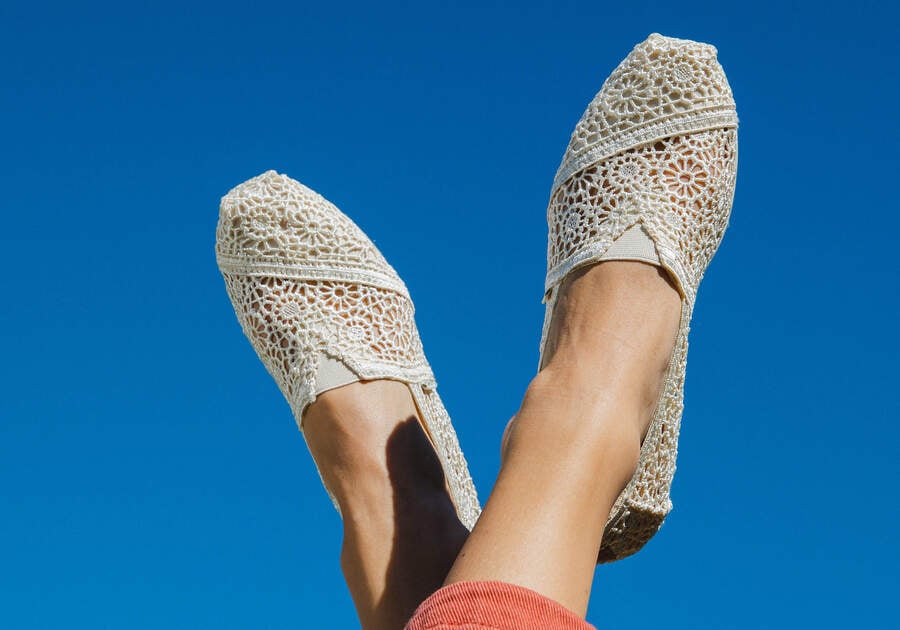 Toms Crochet Alpargata 10016241 Ladies Natural Textile Vegan Slip On Shoes