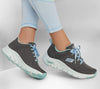Skechers 149414 Arch Fit Comfy Wave Ladies Charcoal And Turquoise Textile Arch Support Lace Up Trainers