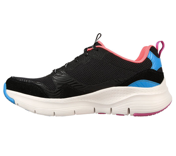 Skechers 149723 Arch Fit Vista View Ladies Black Multi Leather & Textile Arch Support Lace Up Trainers