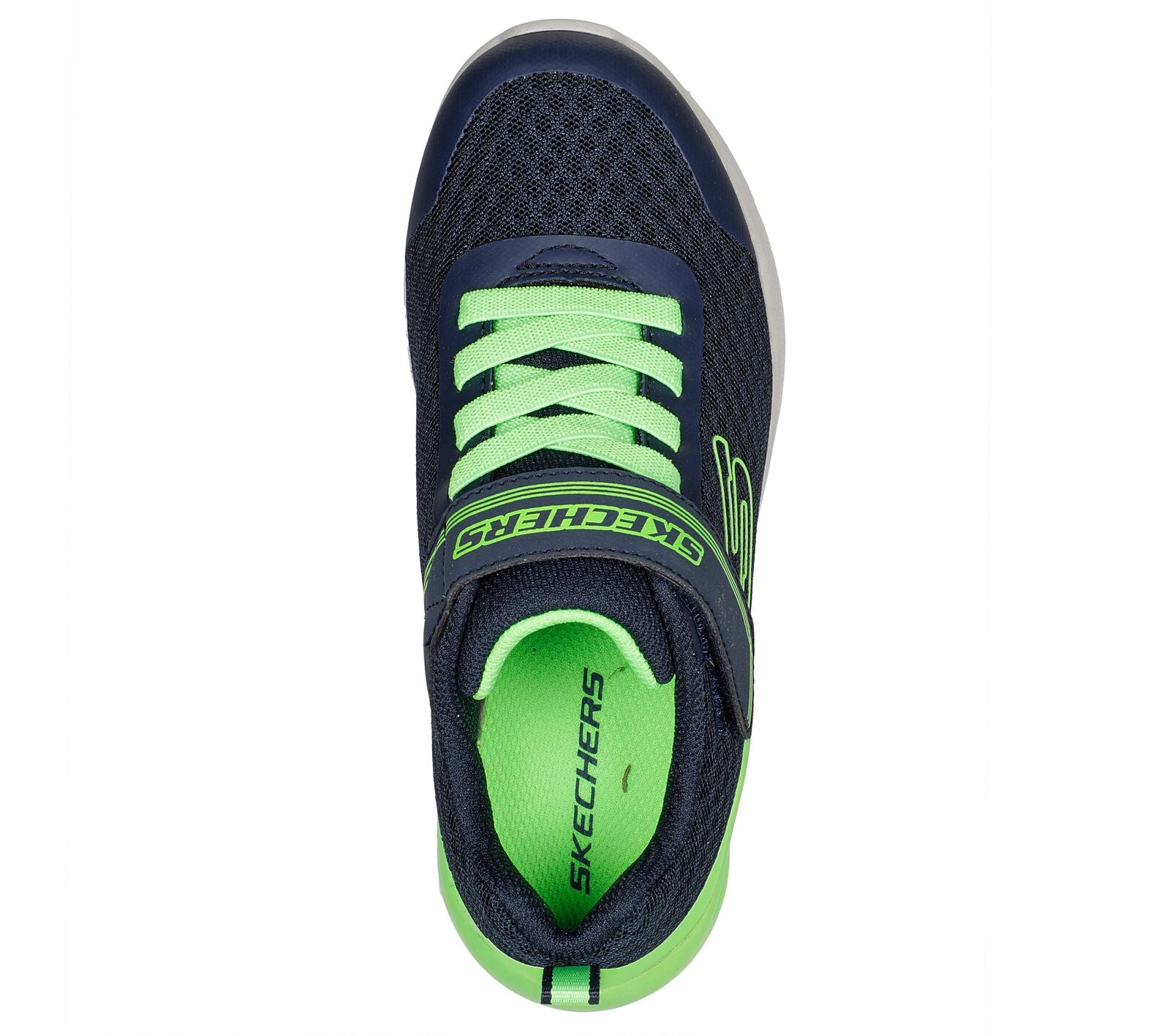 Skechers 403773L Microspec Max Boys Navy and Lime Textile Touch Fastening Trainers
