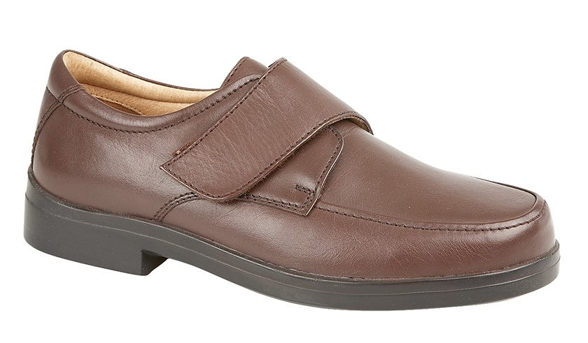 Roamers M404B Brown Leather Hook and Loop Extra Wide Fit Shoe