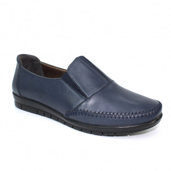 Lunar Lilly Ladies Navy Leather Loafer Shoes