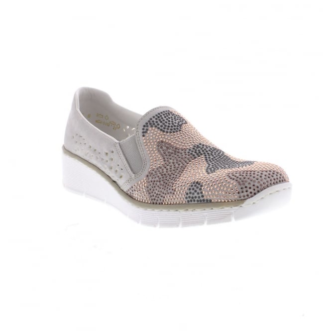 Rieker 537T1-40 Grey Pink Multi Sequin Slip On Loafers - elevate your sole