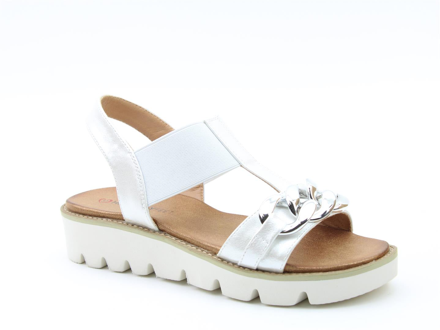 Heavenly Feet Lulu Ladies White And Silver Vegan Pull On Sandals