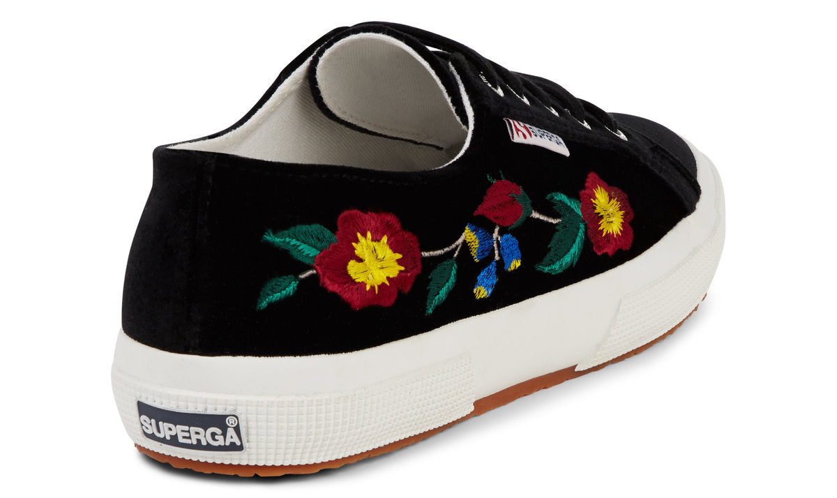 Superga 2750 Embaivelvetw Womens Velvet Floral Black Trainers - elevate your sole