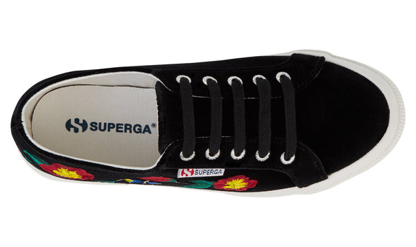 Superga 2750 Embaivelvetw Womens Velvet Floral Black Trainers - elevate your sole